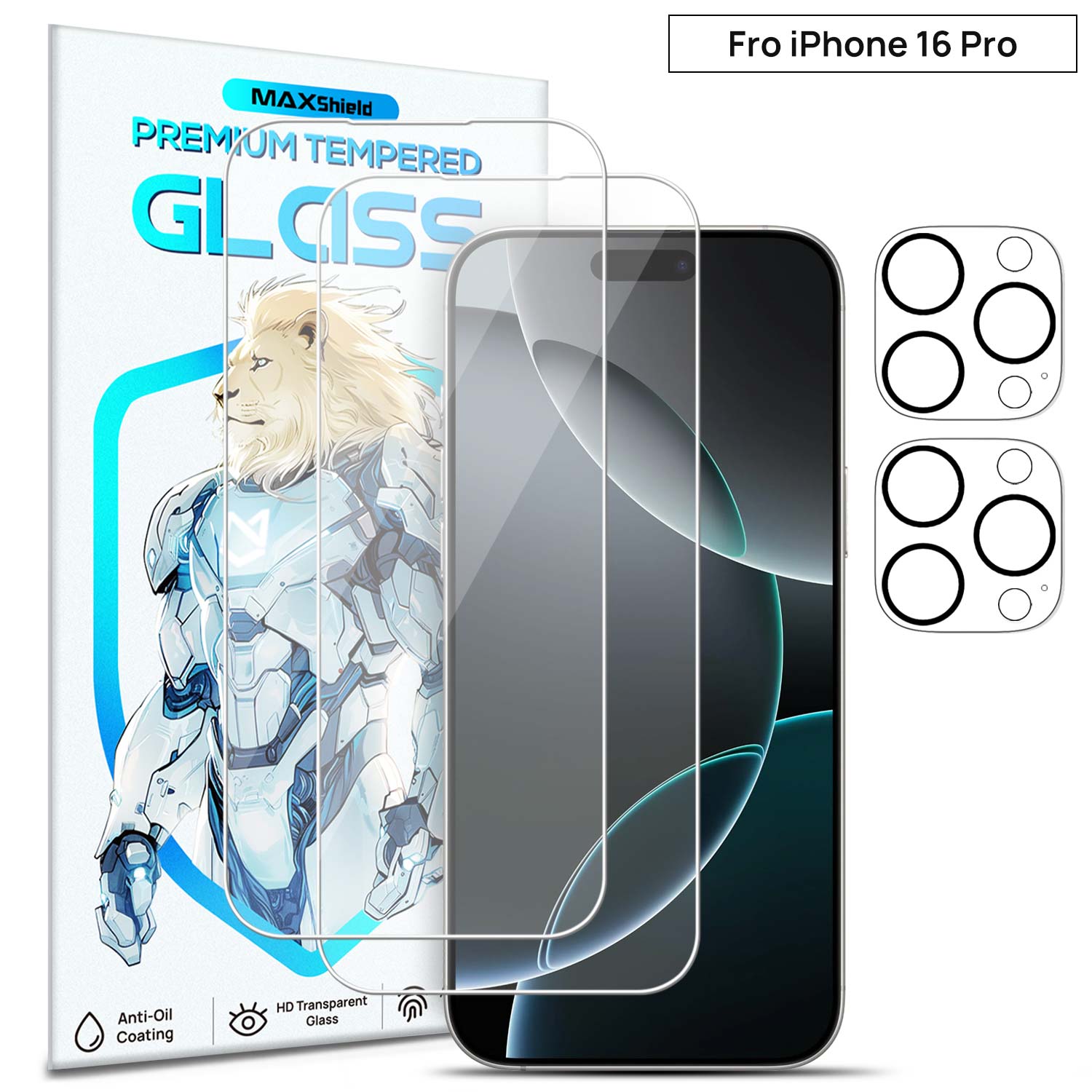 [2+2 Pack] MaxShield PureClear Tempered Glass Film + Camera Lens Protector for iPhone 16 Pro Max